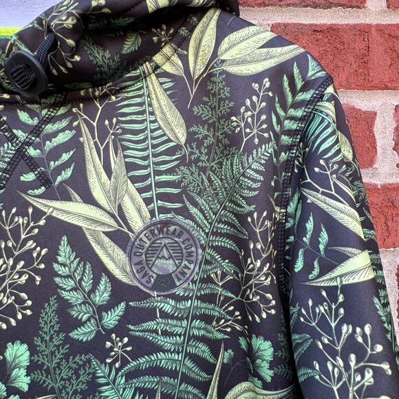 Saga Outerwear Saga Tech Hooded Pullover Adult Large Black Green Leaf Print - Picture 3 of 13